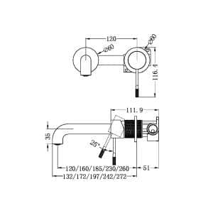 Nero Opal Wall Basin/Bath Mixer Separate Back Plate 230mm Graphite | NR251907B230GR