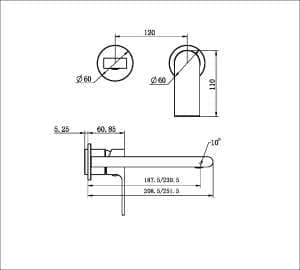 Nero Bianca Wall Basin/Bath Mixer Separate Back Plate 187mm Trim Kits Only Gun Metal | NR321510ETGM