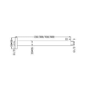 Nero Square Ceiling Arm 150mm Length Chrome | NR504150CH