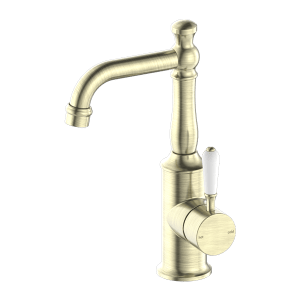 Nero York Basin Mixer With White Porcelain Lever Aged Brass | NR69210101AB