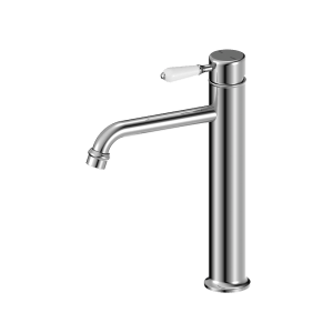 Nero York Straight Tall Basin Mixer With White Porcelain Lever Chrome | NR692101a01CH