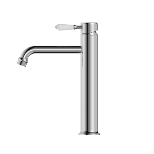 Nero York Straight Tall Basin Mixer With White Porcelain Lever Chrome | NR692101a01CH