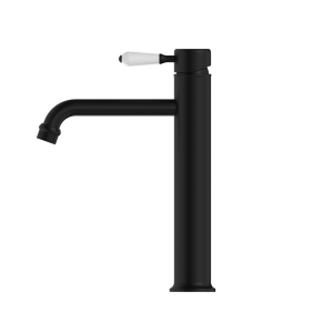 Nero York Straight Tall Basin Mixer With White Porcelain Lever Matte Black | NR692101a01MB