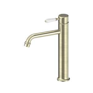 Nero York Straight Tall Basin Mixer With White Porcelain Lever Aged Brass | NR692101a01AB
