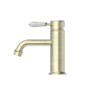 Nero York Straight Basin Mixer With White Porcelain Lever Aged Brass | NR692101b01AB