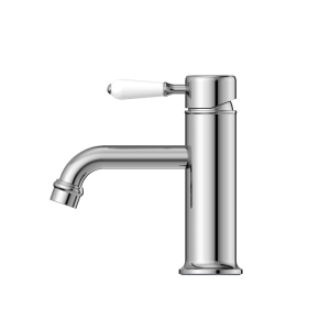 Nero York Straight Basin Mixer With White Porcelain Lever Chrome | NR692101b01CH