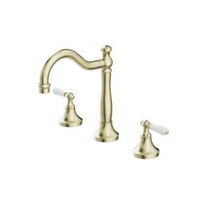 Nero York Basin Set With White Porcelain Lever Aged Brass | NR692102a01AB