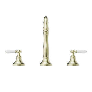 Nero York Basin Set With White Porcelain Lever Aged Brass | NR692102a01AB