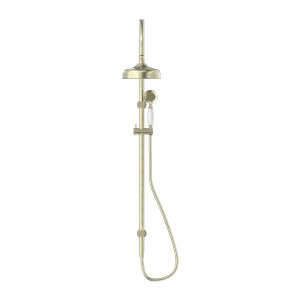 Nero York Twin Shower With White Porcelain Hand Shower Aged Brass | NR69210501AB