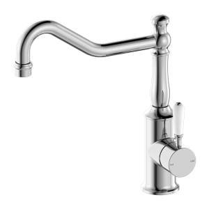Nero York Kitchen Mixer Hook Spout With White Porcelain Lever Chrome | NR69210701CH