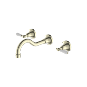 Nero York Wall Basin Set With White Porcelain Lever Aged Brass | NR692107a01AB