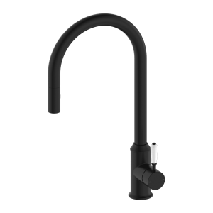 Nero York Pull Out Sink Mixer With Vegie Spray Function With White Porcelain Lever Matte Black | NR69210801MB