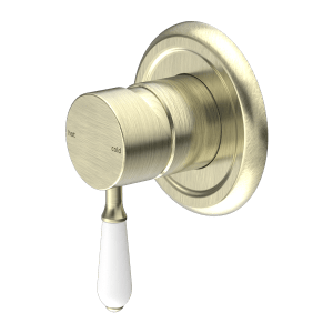 Nero York Shower Mixer With White Porcelain Lever Aged Brass | NR69210901AB