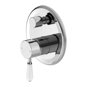 Nero York Shower Mixer With Divertor With White Porcelain Lever Chrome | NR692109a01CH