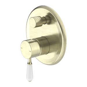 Nero York Shower Mixer With Divertor With White Porcelain Lever Aged Brass | NR692109a01AB