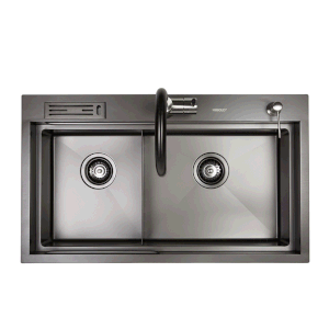 820mm Gun Metal Belle Luxe 1.0 Double Bowl Workstation Kitchen Sink – Slide Lip – Nano Coated 3mm Thick Stainless Steel Panel – Anti-Scratch | HG-953425-2668