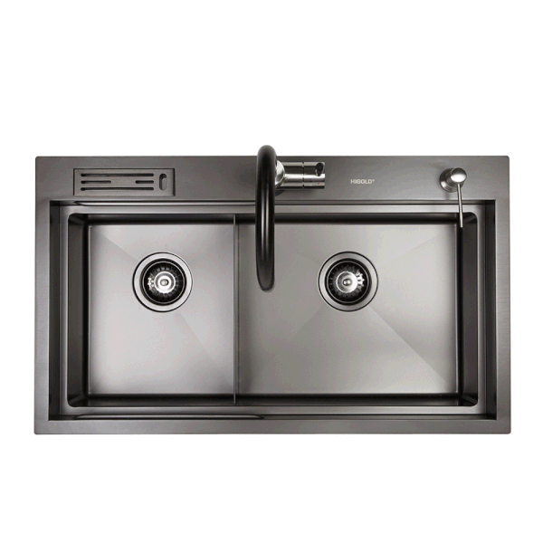 belle luxe 1 0 pvd gunmetal double bowl workstation kitchen sink
