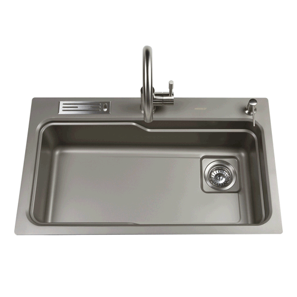 belle luxe 2 dual step nano coated pvd grey single bowl workstation sink