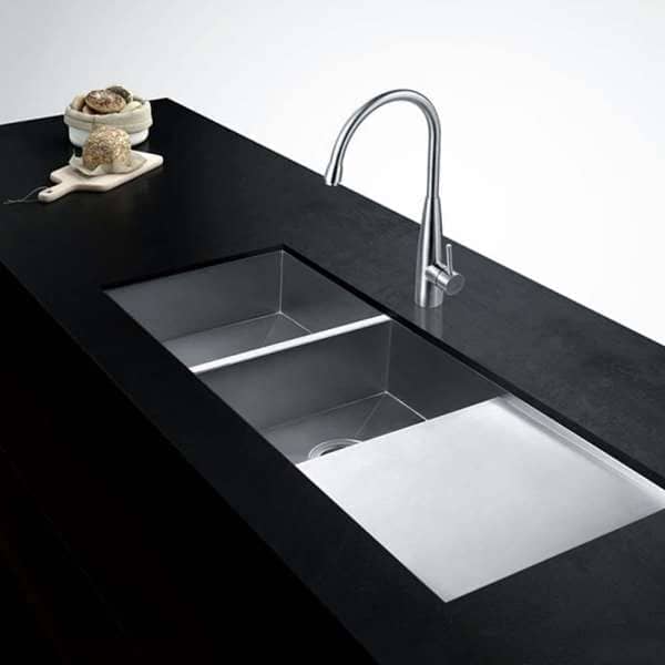 double bowl kitchen sink with drainer