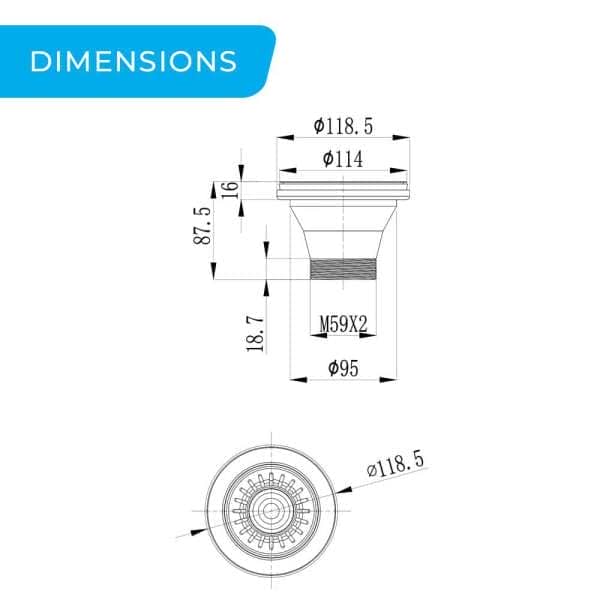 higold 114mm round drainer dimensions diagram