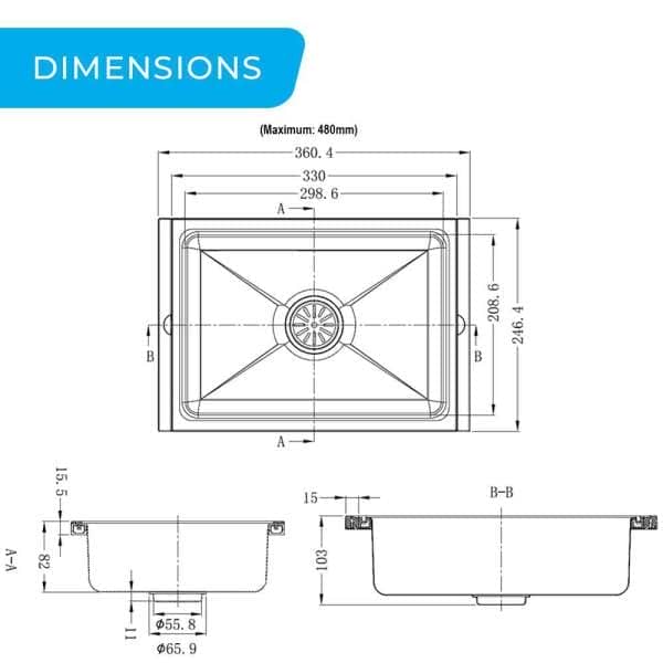 higold 360mm stainless steel colander dimensions diagram