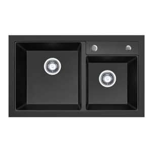 800mm Black 1 & 1/2 Bowl Kitchen Sink – Granite | HG-935006-1497