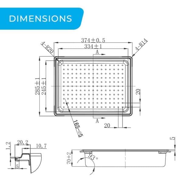 higold stainless steel colander 375mm dimensions diagram 3